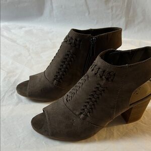 Chic Dark Brown Peep-Toe Heeled Boots